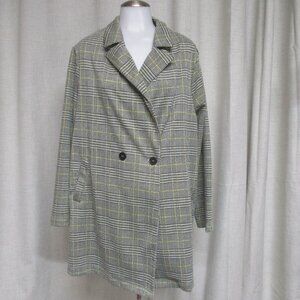 MELLODAY black beige houndstooth yellow trim stretch jacket blazer
